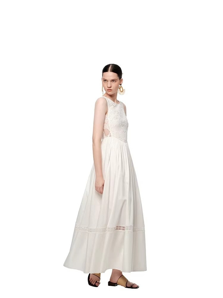 SHROENRO French Lace U-Neck Fitted Sleeveless Dress for Women