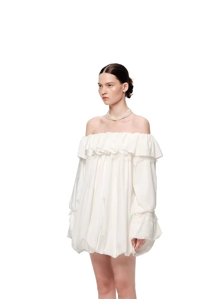 SHROENRO New Arrival: Elegant Off-the-Shoulder Lace-Paneled Bud-Print Dress for Women
