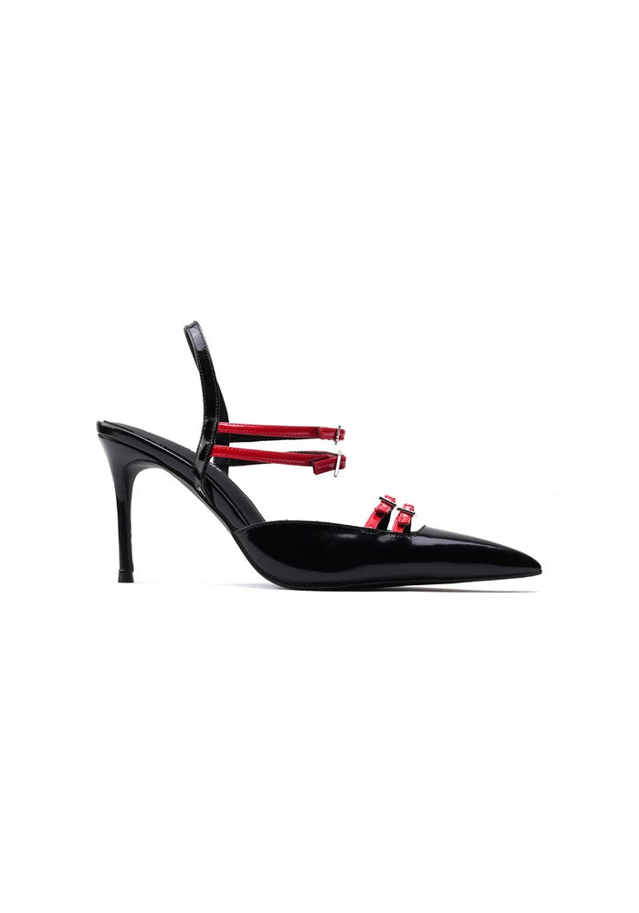 Women's Pointed-Toe High-Heel Fashion Sandals with Straps and Buckles and Open Back