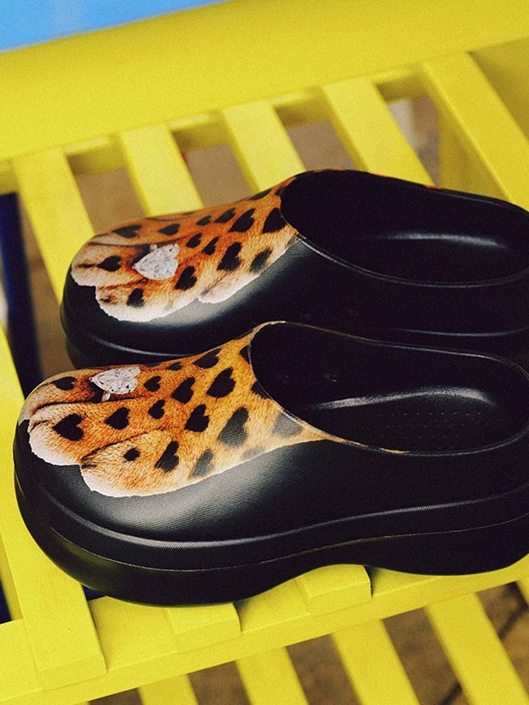 Leopard Cat-Paw Platform Clogs