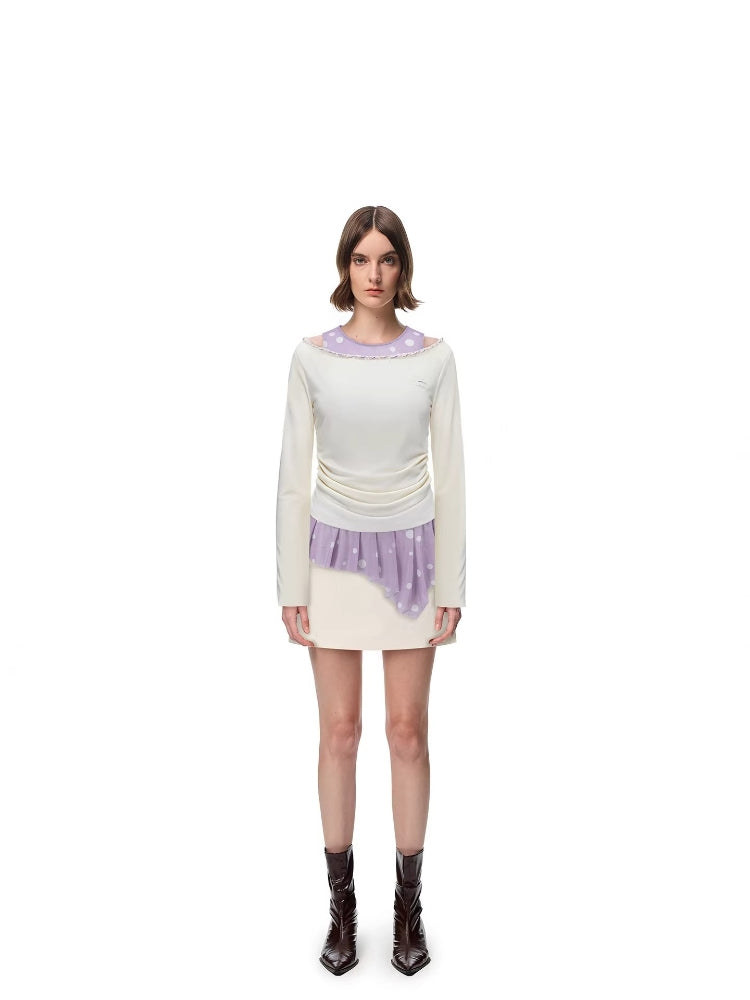 SHROENRO New Arrival: Slim-Fit Two-Piece Set with Ocean-Inspired Sequined Polka Dots, Long-Sleeve T-Shirt for Women