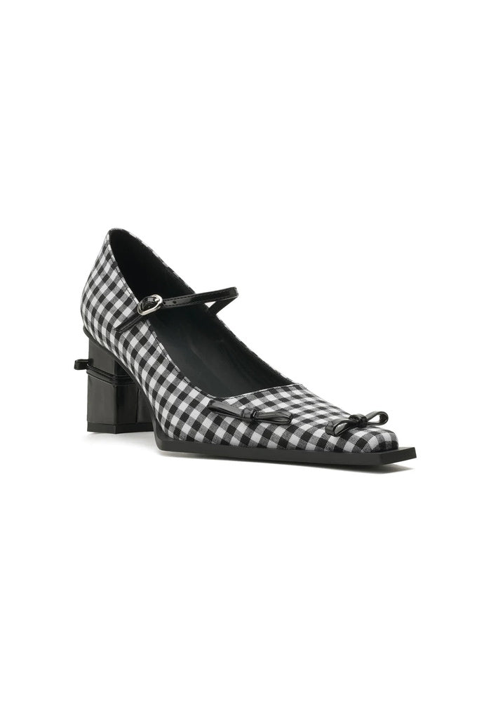 Gingham Mary Jane Block Heel Pumps 6.5CM Vintage Avant-Garde Square Toe Shoes
