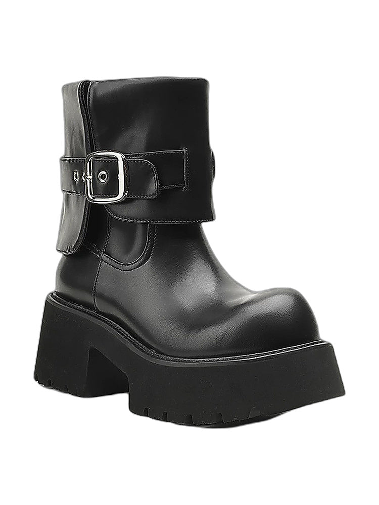 Stand Realm Buckle Platform Ankle Boots