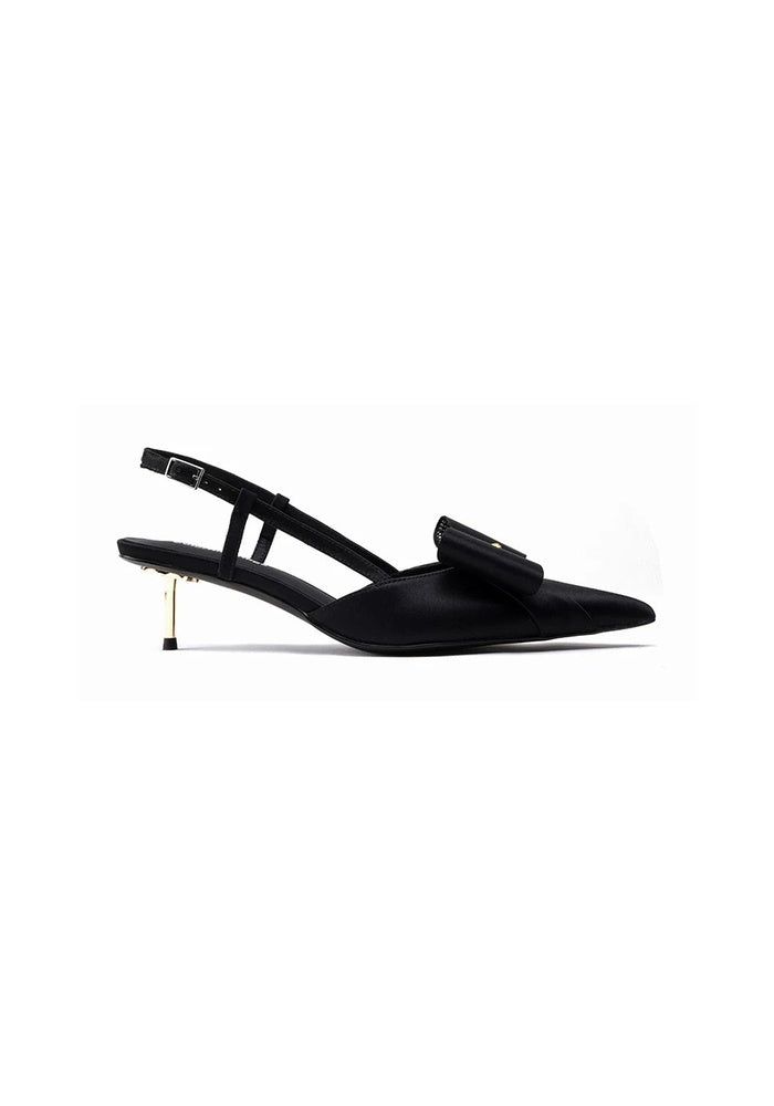 Mulberry Silk Bow Slingback Pumps 4.5CM Thin Metal Stiletto Heel Pointed Toe Luxury Dress Mules