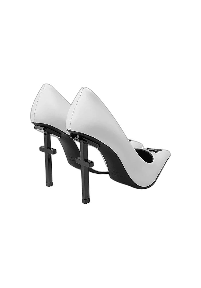 White Calfskin Cross Sculptural Stiletto Pumps 10CM Pointed Toe Designer High Heels