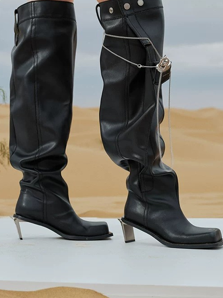 Slouchy Buckled Stiletto Knee Boots