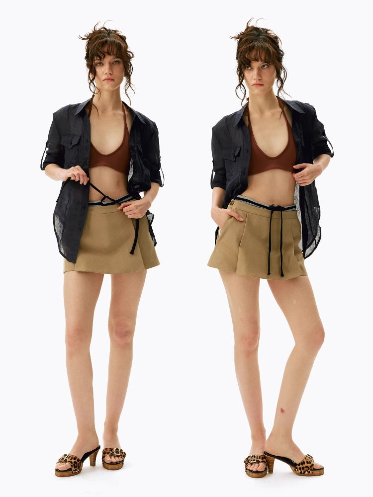 2AM POETRY Retro Skirt-Pants: Modest A-Line Skirt with Classic Side Slit and Low-Rise Mini Skirt-Pants