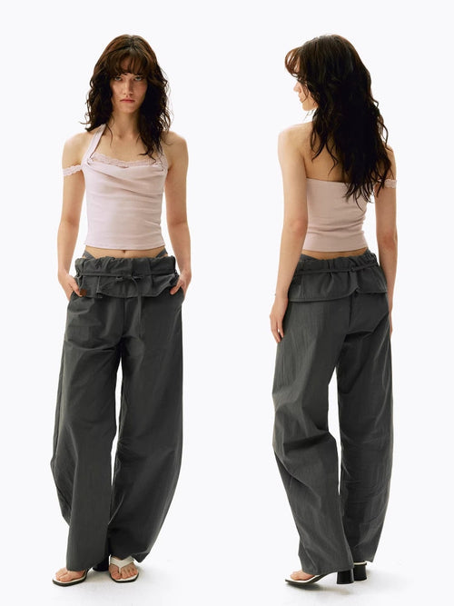 2AM POETRY Pleated Drawstring Wide-Leg Pants
