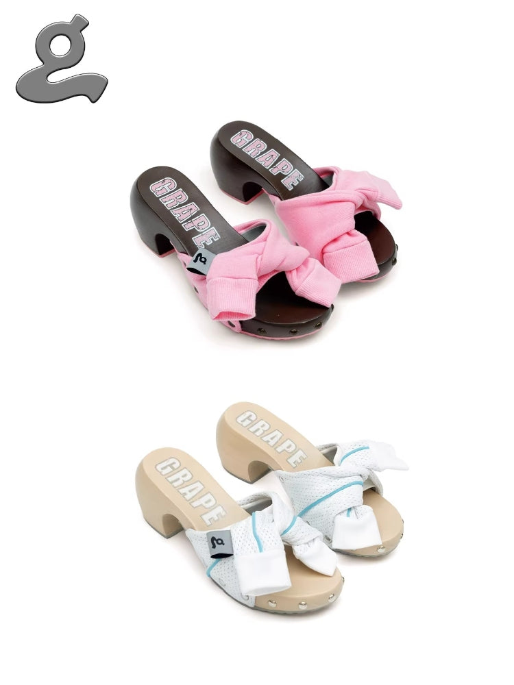 GRAPE 10th Anniversary Edition Sweatshirt-Sleeve Sports-Style Custom-Made Wooden-Soled High-Heeled Platform Sandals for Women (Summer)