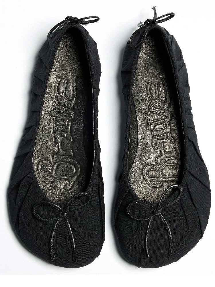 Custom-made Ballet Flats with Nylon Upper, Leather Outsole, and Pleated Flat Sole