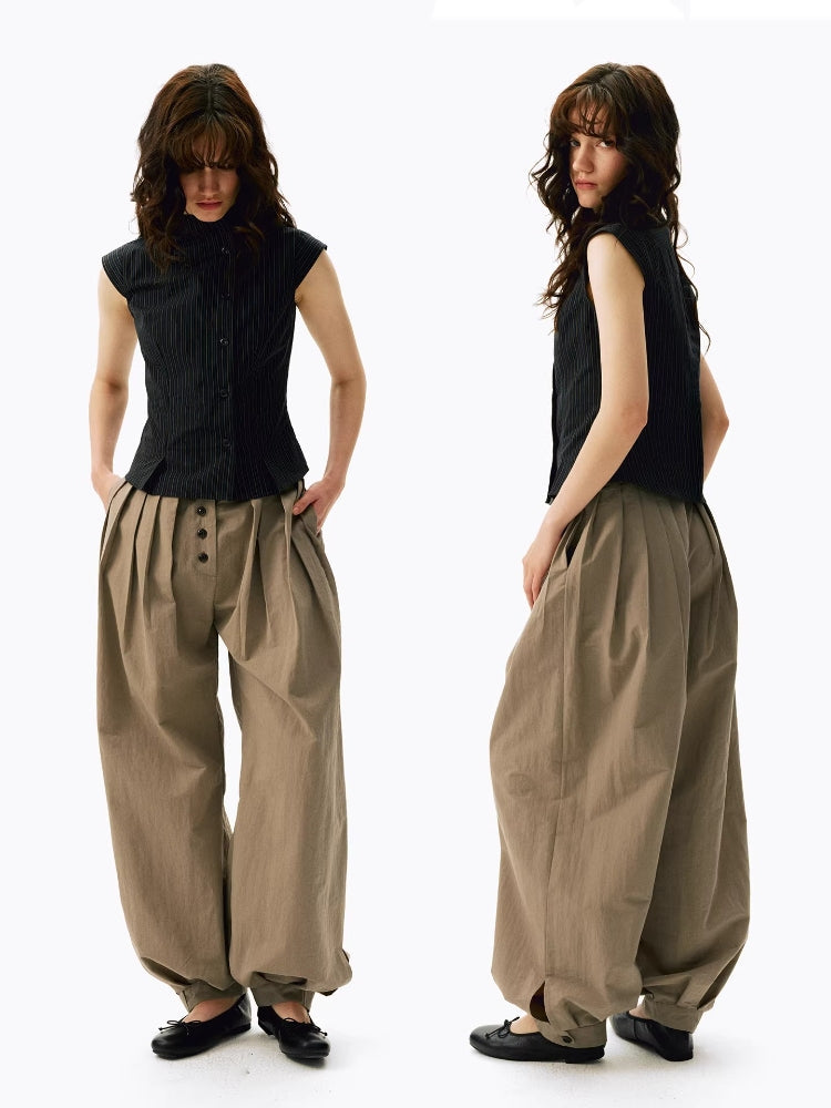 2AM POETRY Relaxed-Fit Adjustable Multi-Pleated Drapey Casual Bell-Bottom Pants