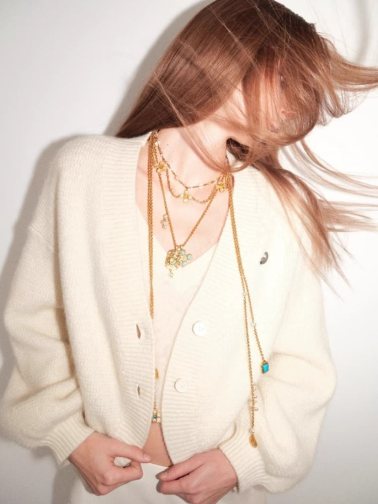 tokokkino “Trajectory” Baroque-Style Gemstone Square Bow Short Necklace