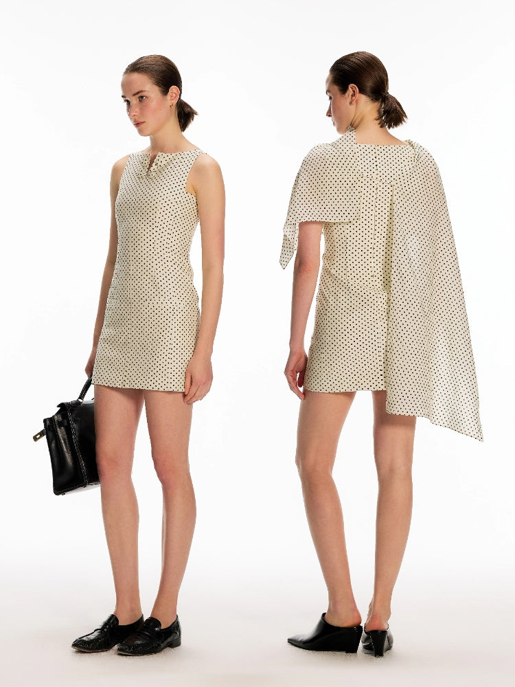 Dpercent Acetate Two-Tone Detachable Asymmetrical Shawl Modern Polka-Dot Tank Dress