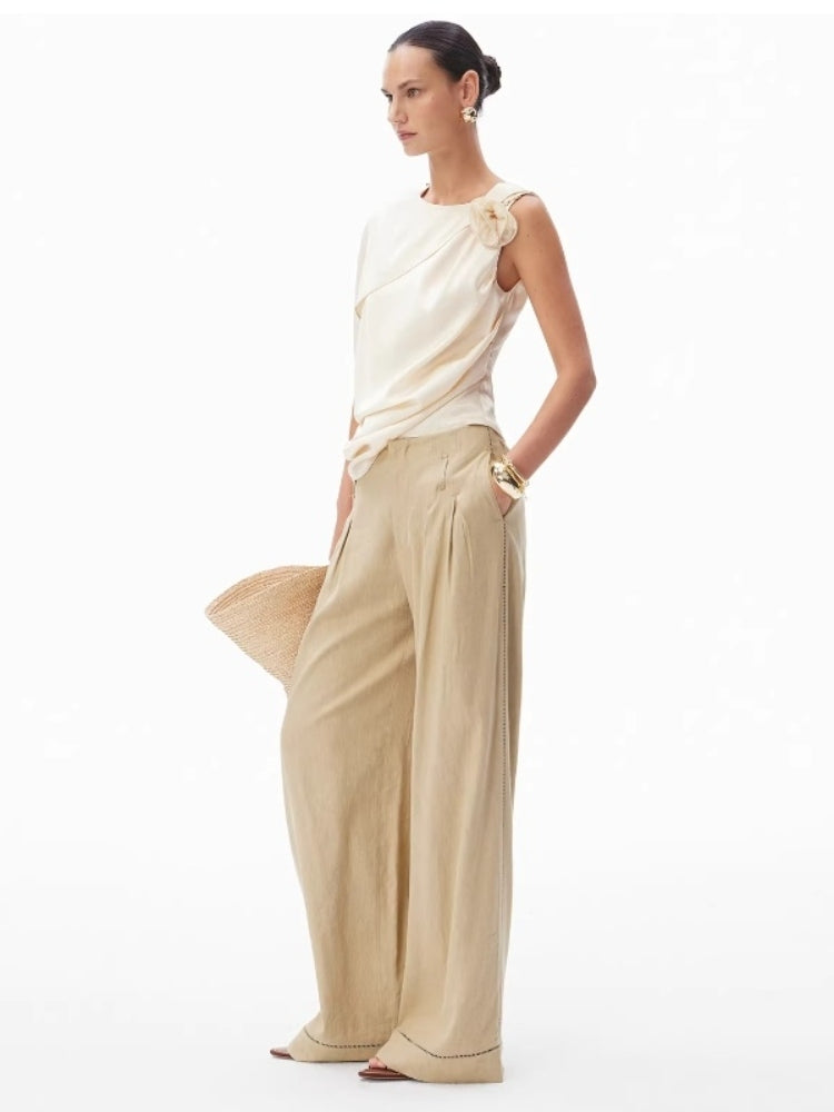 CNLEEWEI Old Money-Style Pleated Patchwork Skirt with Asymmetrical Hem, Chiffon Skirt