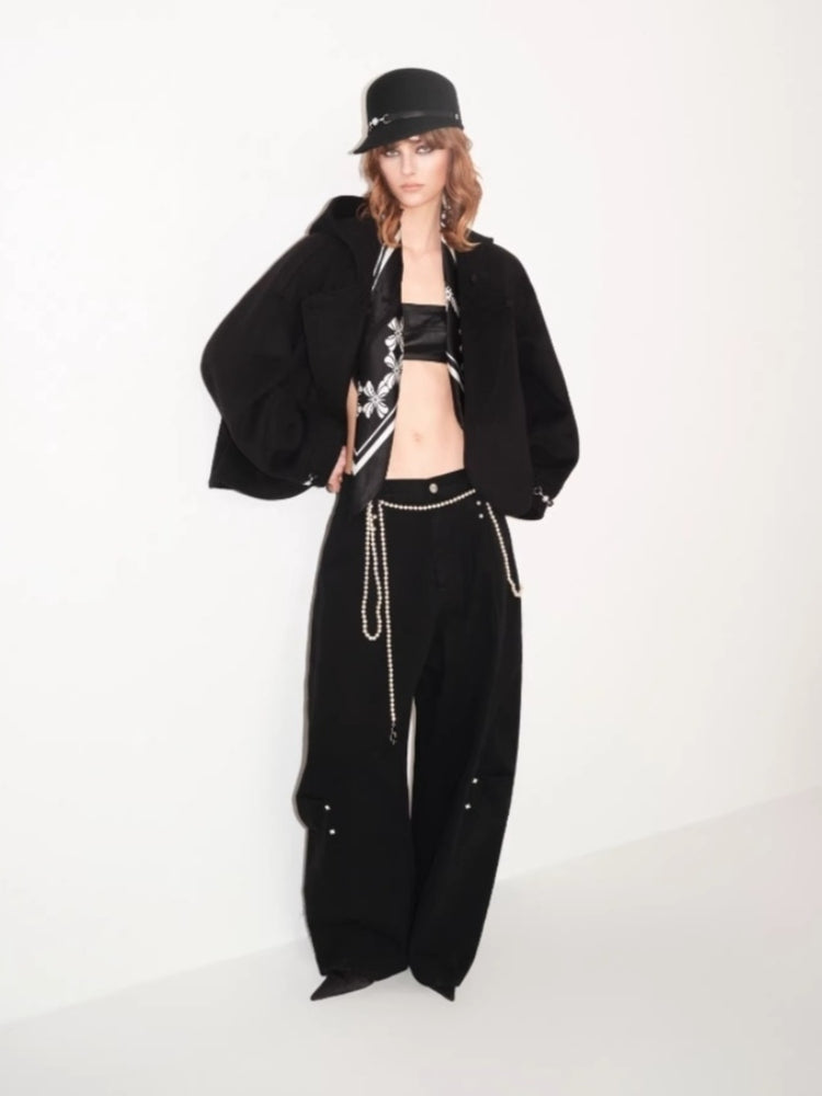 tokokkino “Black Orange” Black Orange Hand-Stitched Curved-Leg Pants