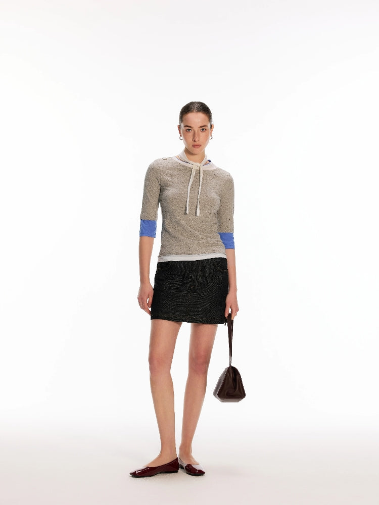 Dpercent Side-Zip Two-Way Vintage-Textured Waist Skirt-Pants A-Line Skirt