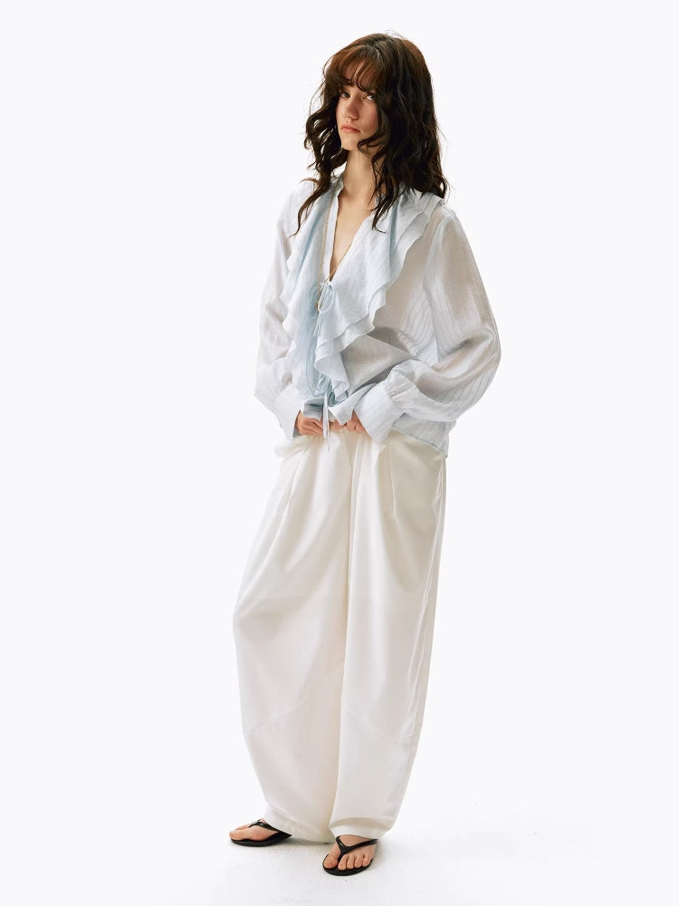 2AM POETRY Lyocell V-Neck Striped Sun-Protective Shirt: A French-inspired, relaxed-fit shirt