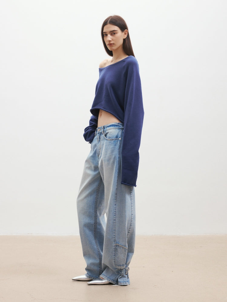 MEDIUM WELL One-Shoulder Cropped Sweatshirt