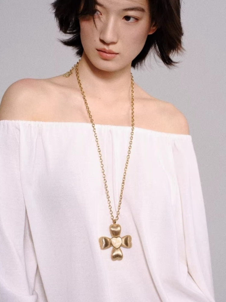 TOKOKKINO Brushed Cream Bow Necklace