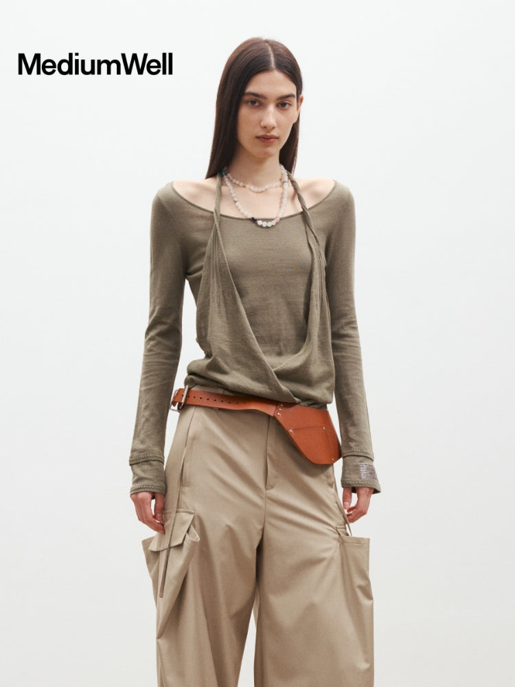 MEDIUM WELL Faux Layered Halter KnitTop