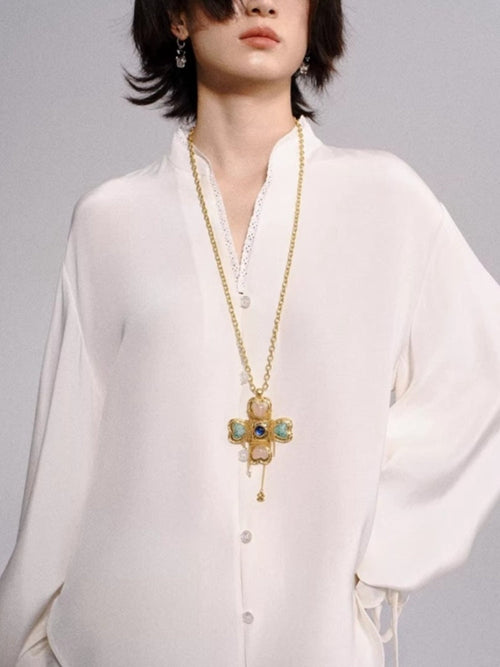 Crystal-Wrapped Chain Flowing Bow Necklace
