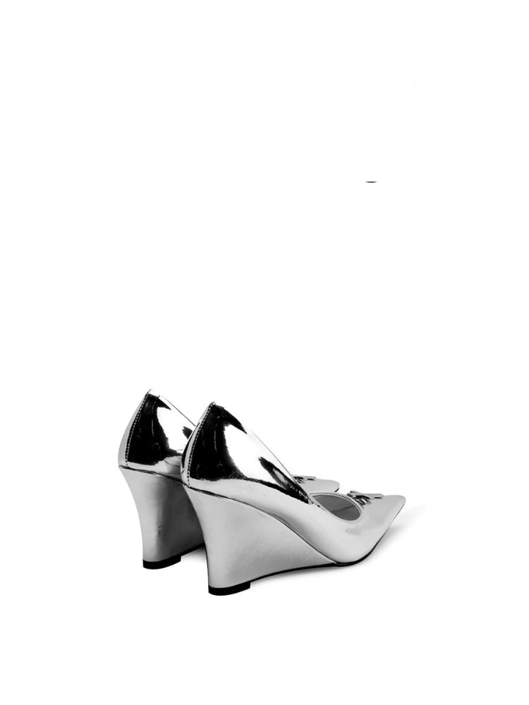 Colorful Bridge Silver Mirror Leather Wedge Heels