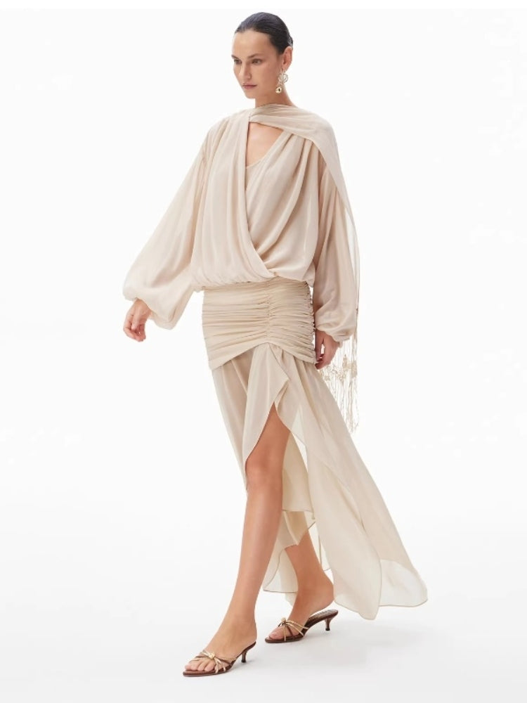CNLEEWEI Two-Piece Fringed Sheer Chiffon Top