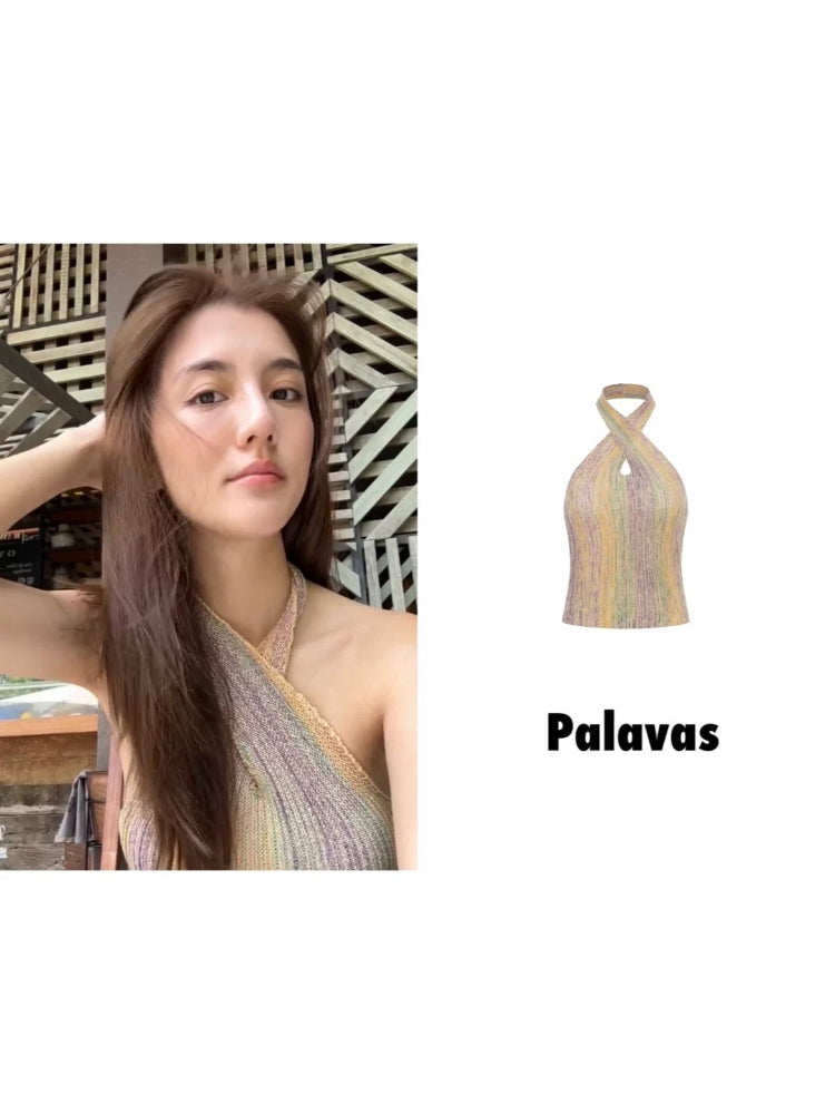 Sunset and Evening Breeze Cross-Over Neckline Knit Tank Top