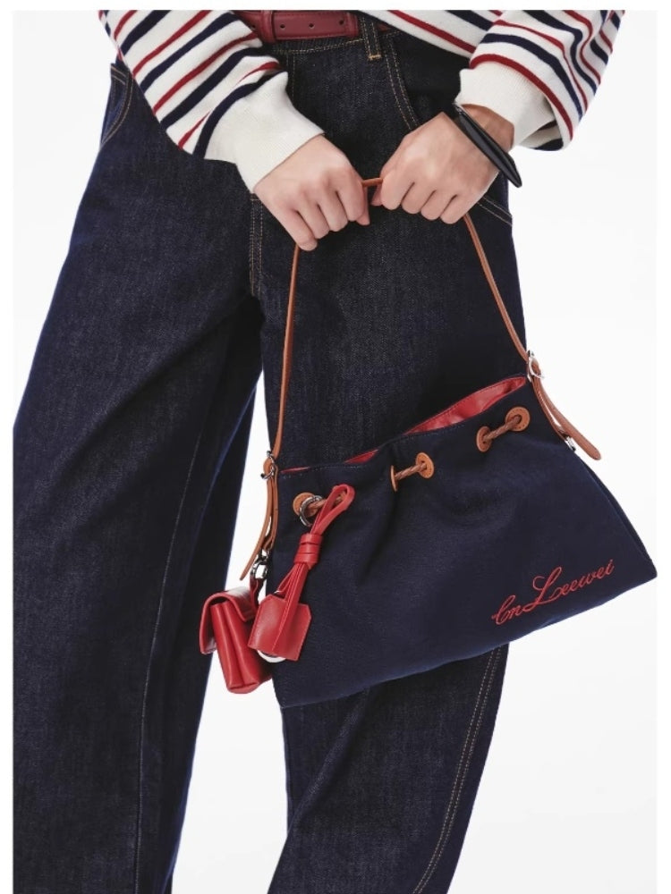CNLEEWEI Vintage Embroidered Patchwork Color-Block Handbag