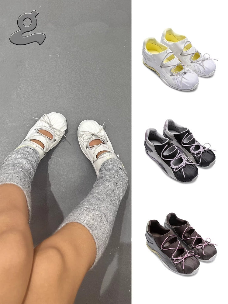 GRAPE New Color-Blocked Openwork Lace-Up Mary Jane Training Shoes for Women: Commuter & Casual Shoes