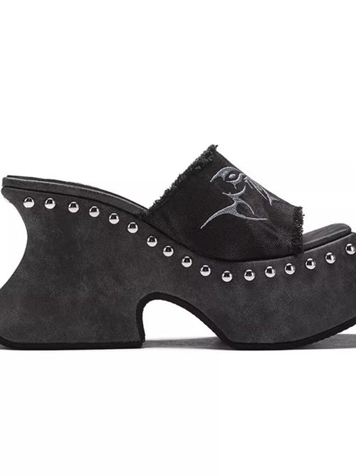 Arcadiagyal Original Design XG-Style Raw Edge Butterfly Platform Flip-Flops Y2K Lifted Sandals