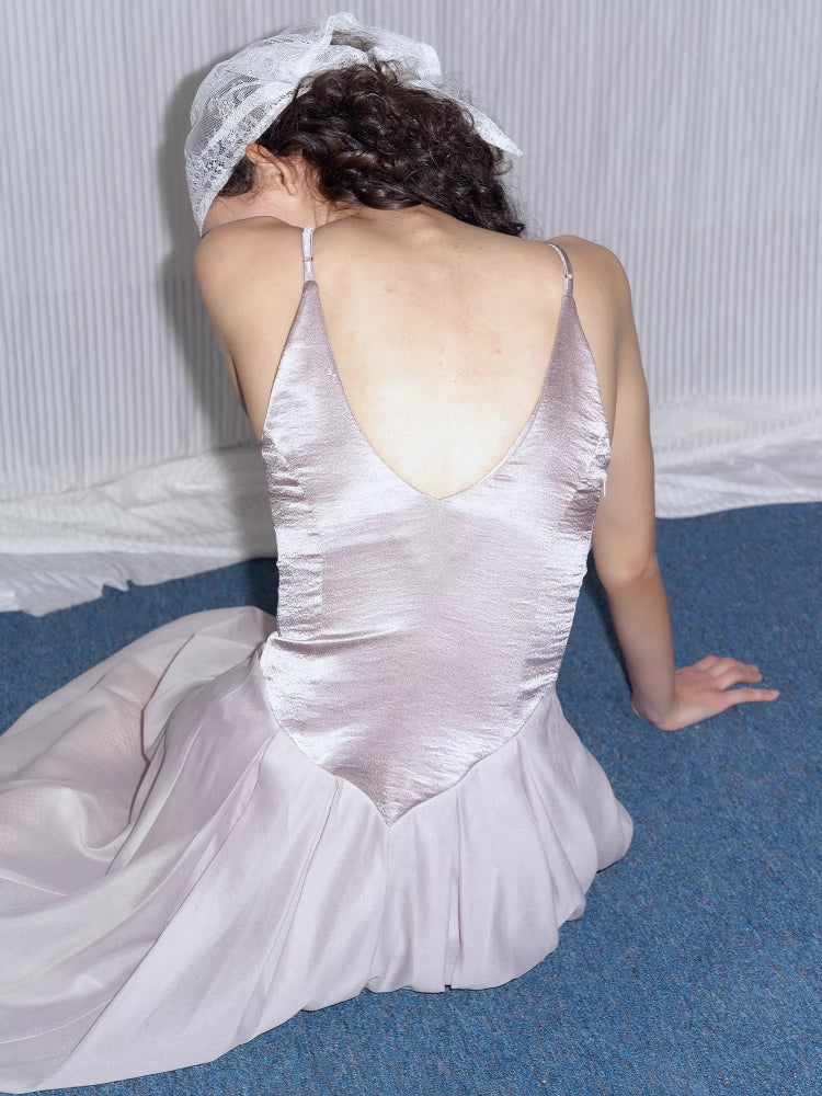 2AM POETRY Shimmering Textured Irregular-Petal Pleated Patchwork Pink-Purple Tulle Dress