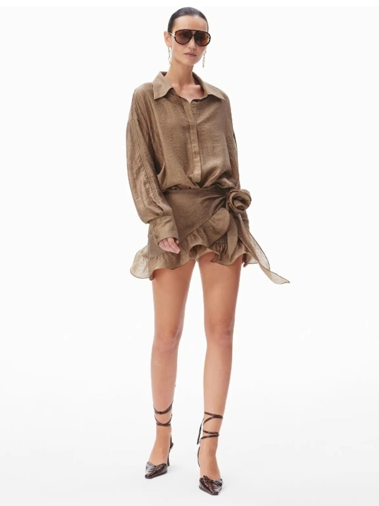 CNLEEWEI Anti-Wrinkle Leopard-Print Jacquard Loose-Fit Premium Long-Sleeve Shirt