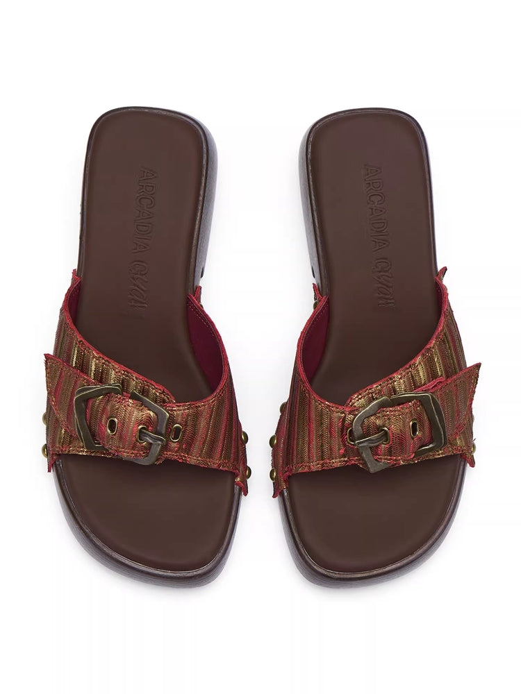 Arcadiagyal Original Design Woven Genuine Leather Platform Flip-Flops Toe Post Slippers Clogs