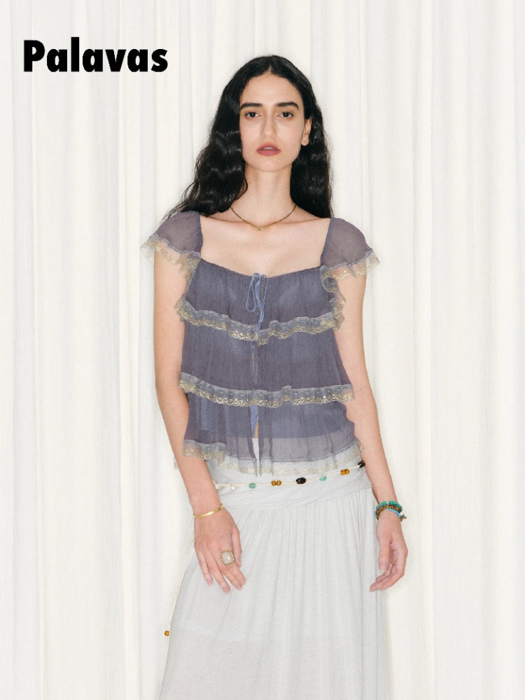 Tamil Day-to-Night Blouse: French Vintage Lace and Tulle Patchwork Blouse