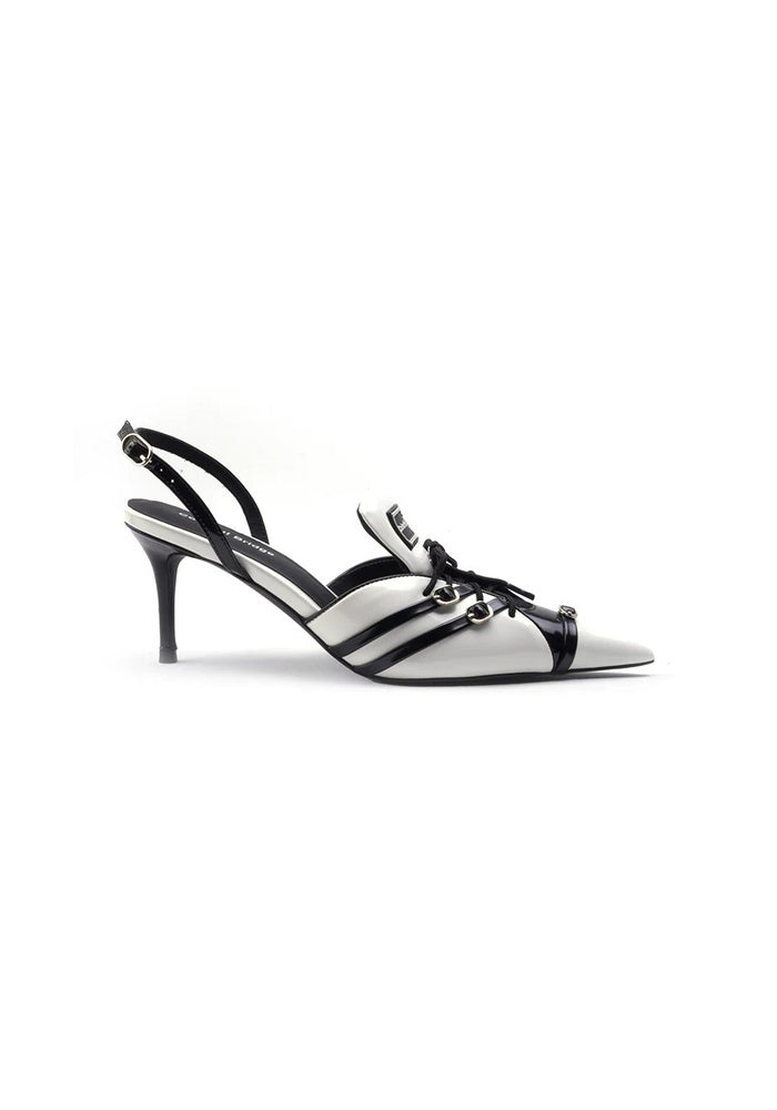 Patent Leather Lace-Up Slingback Pumps 7.5CM Stiletto Heel Pointed Toe Contrast Color Designer Mules