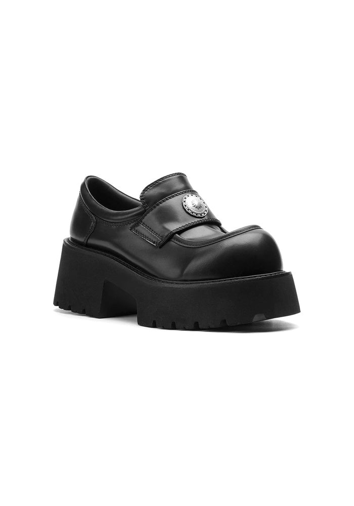 Leather Chunky Platform Loafers 7CM Gothic Avant-Garde Round Toe Block Heel Shoes