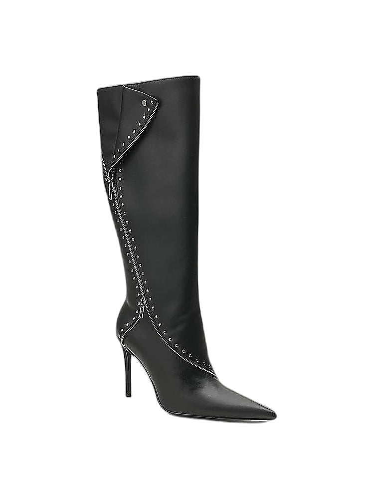 Studded Fold-Over Stiletto Knee Boots