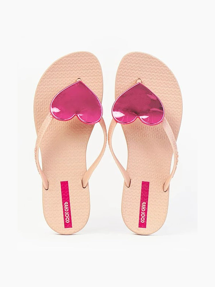 Heart Pendant Quilted Platform Flip-Flops