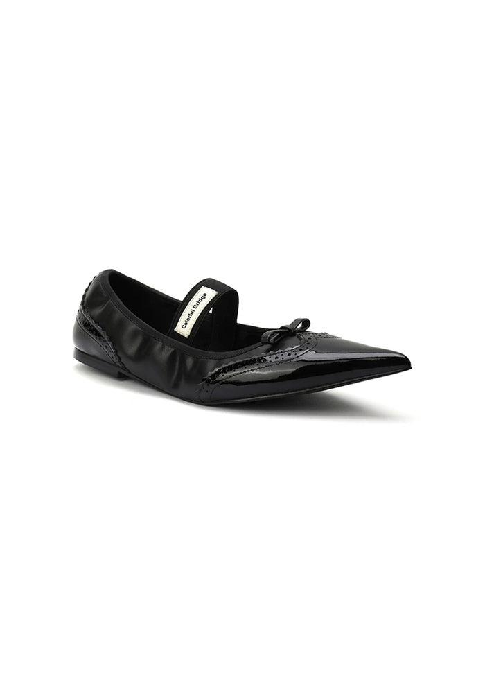 Patent Leather Mary Jane Flats 1CM Low Heel Gothic Baroque Hollow Pointed Toe Ballet Flat Shoes