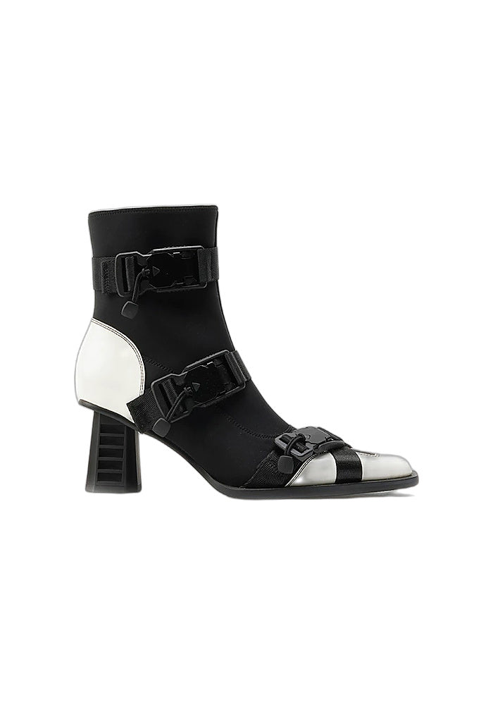 Block Techwear Buckle Ankle Boots 6.5CM Geometric Block Heel Square Toe Sock Booties