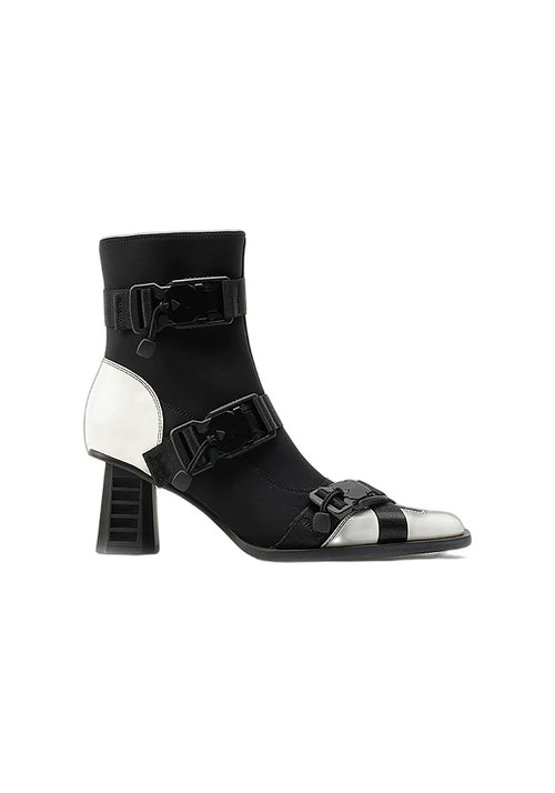 Block Techwear Buckle Ankle Boots 6.5CM Geometric Block Heel Square Toe Sock Booties