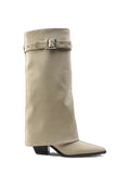 Calfskin Fold-Over Knee High Boots 6.5CM Block Heel Pointed Toe Adjustable Buckle Strap Western Tall Boots