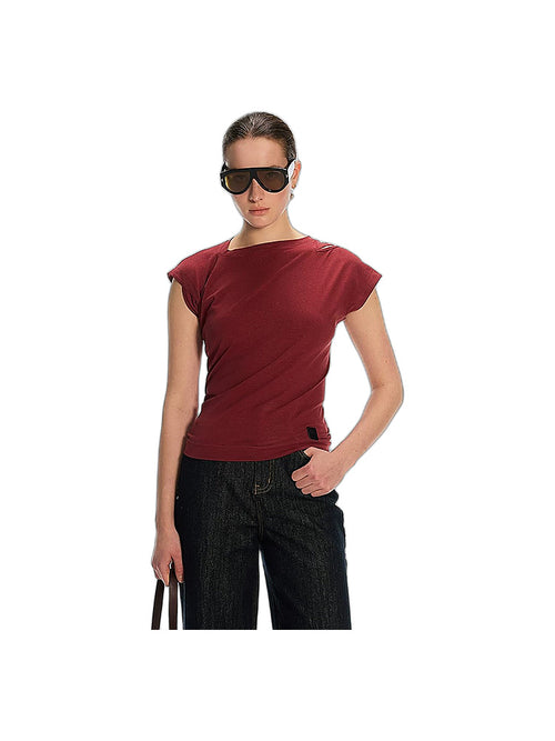 DPERCENT Asymmetric Draped Cap-Sleeve T-Shirt
