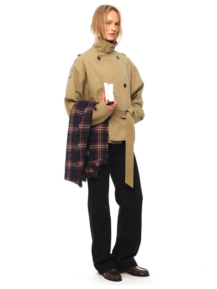 2AM POETRY Cropped Belted Cotton Trench Jacket - view 3