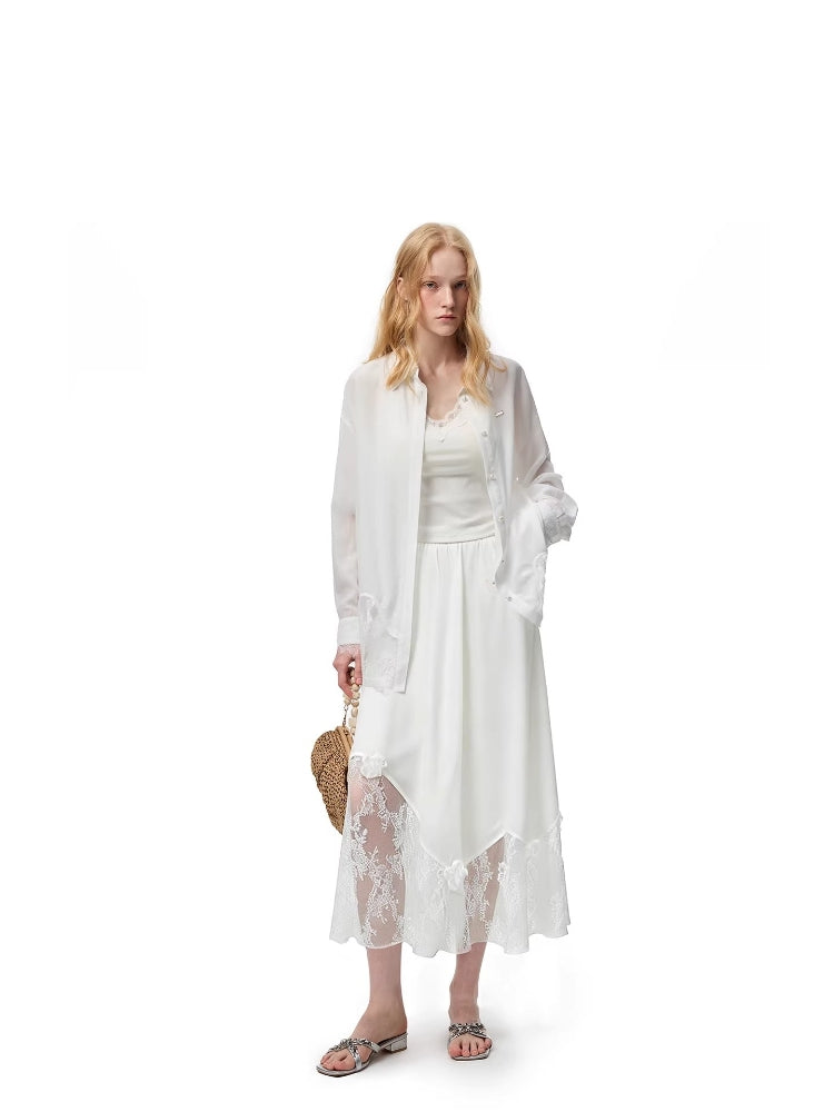 SHROENRO Fashionable Lace-Panel Skirt with a Sweet, Girly Aesthetic