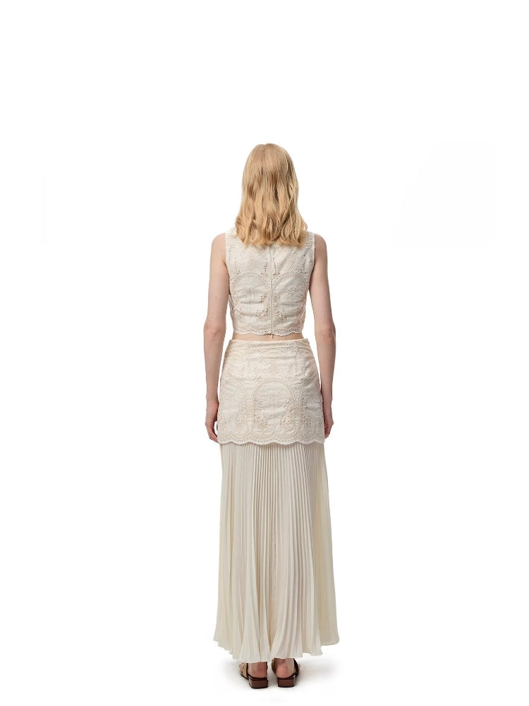 SHROENRO French-inspired Sweet Style Exquisite Openwork Lace Fitted Sleeveless Tank Top