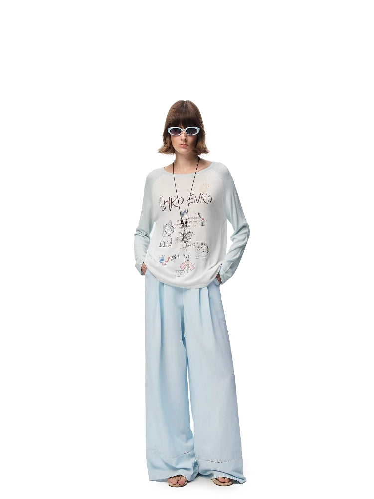SHROENRO Women's Casual Wide-Leg Pants with Openwork Lace Design and a Relaxed, Loose Fit