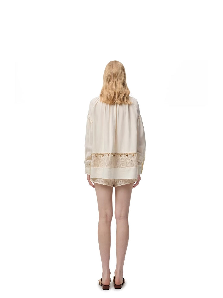 SHROENRO Heavy Industry Openwork Lace Patchwork Loose-Fit Shirt and Shorts Fashion Set