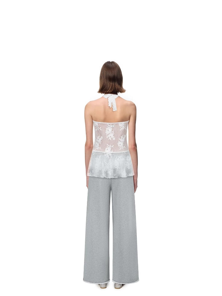 SHROENRO New Arrival: Relaxed-Fit Elegant Halter Neck V-Neck Lace Tank Top for Women